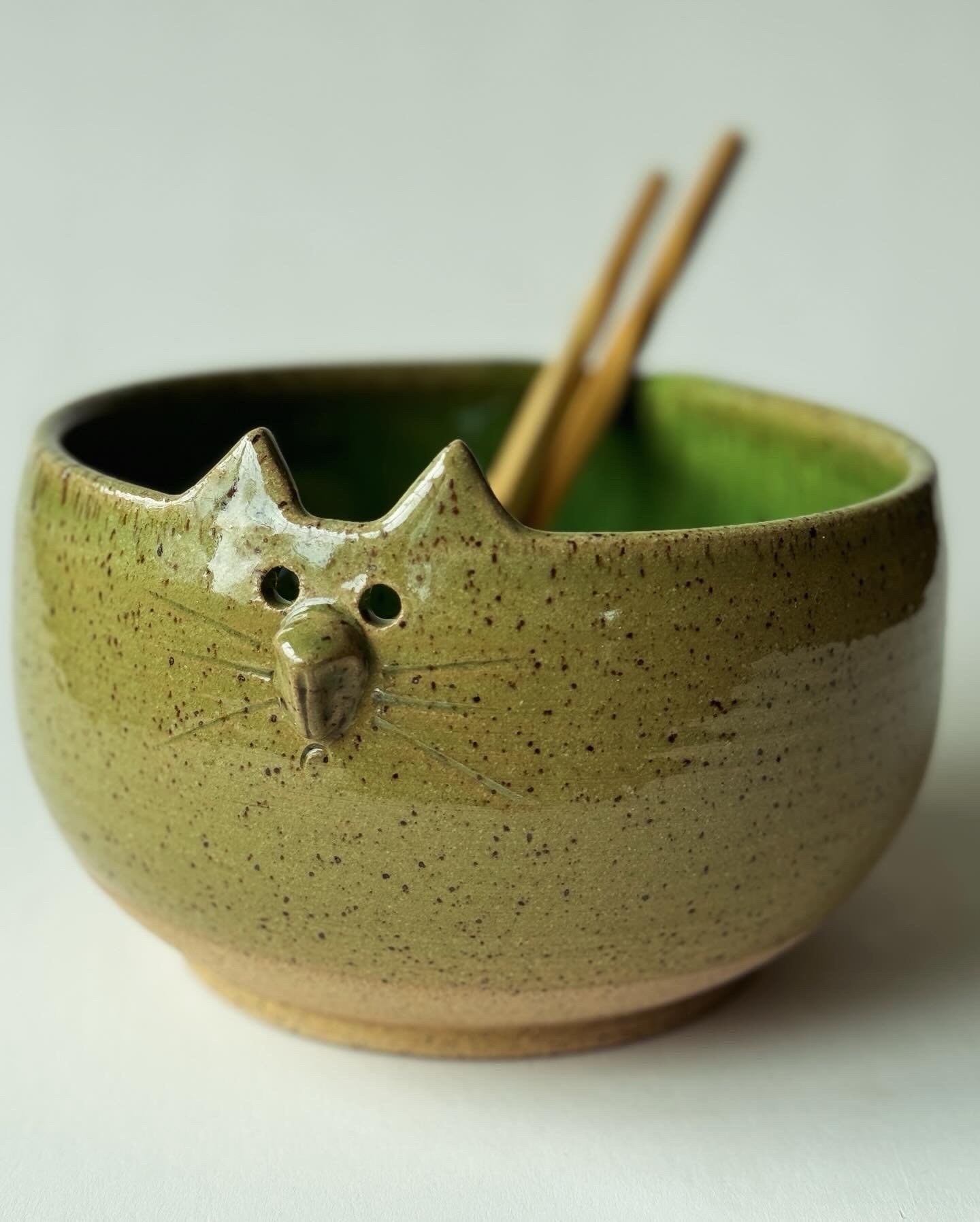 Image of Cat Noodle Bowl- Moss Green