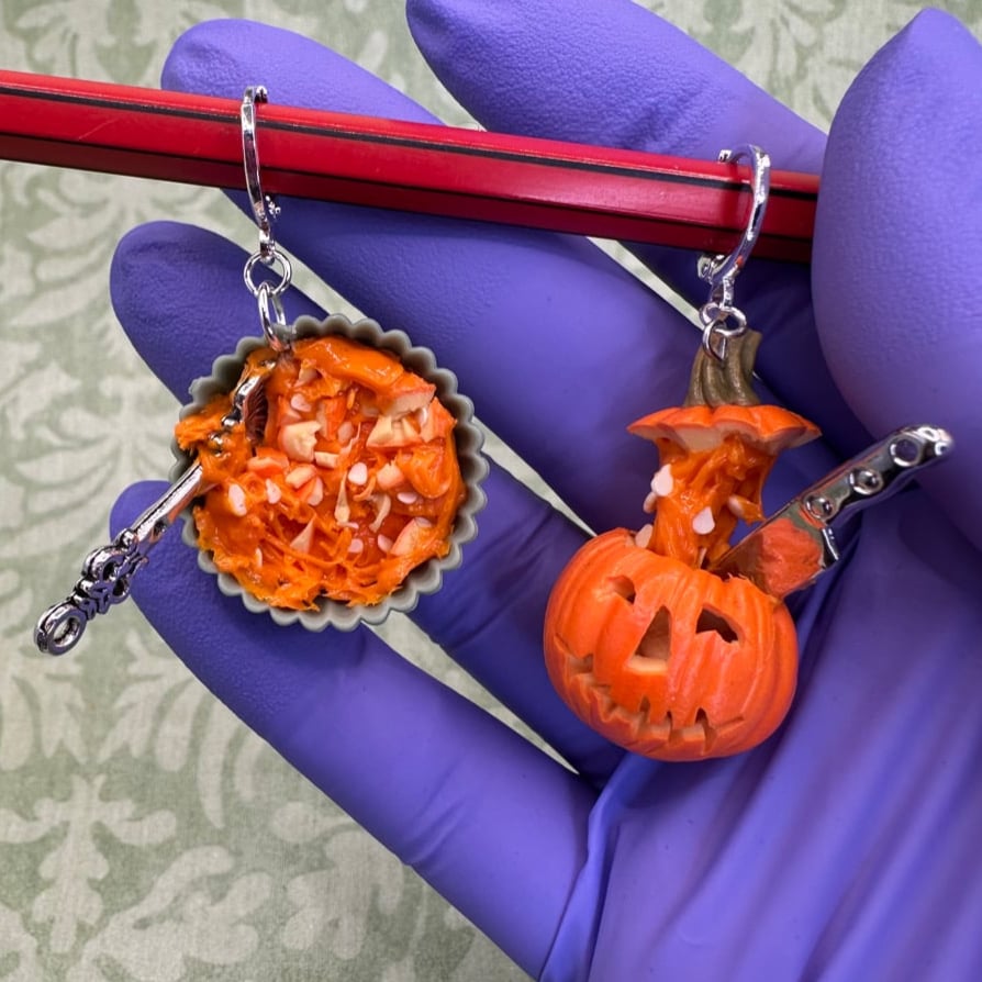 Image of Exploding Head Pumpkin and Bowl EARRINGS