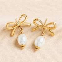 Lisa Angel Bow Pearl Earrings