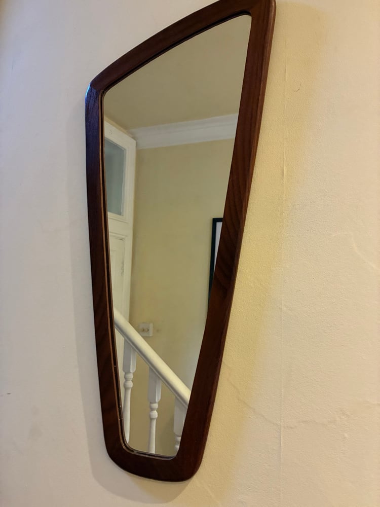 Image of Asymmetric Mid Century Teak Mirror