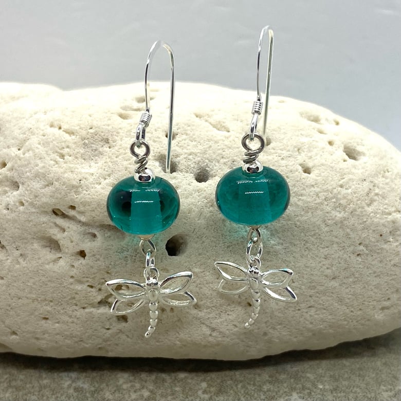 Image of Transparent Teal Dangle Earrings