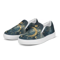 Image 4 of Blue and Gold Celestial Moons Design Women’s Slip-On Canvas Shoes