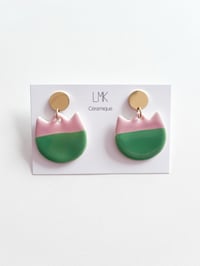 Paire de boucles d'oreilles céramique TULIPA XL rose et vert