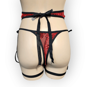 Image of Crimson Red Sequin Waistbelt Garter