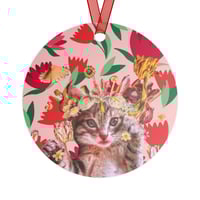 Image 1 of Penelope - Double-sided Metal Ornament - Round Metal Ornament - Oval Metal Ornament - Cat Collage 