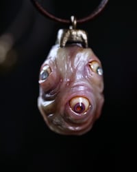 Image 4 of Egg of the King pendant, leather cord, brass hardware, all seeing eyes OOAK, one of a kind 