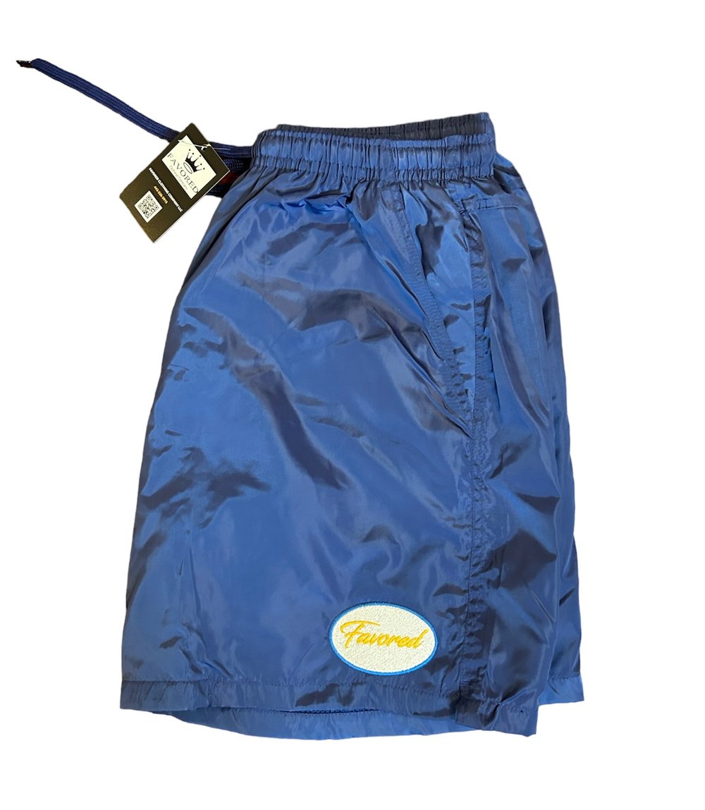 Image of FAVORED Blue Nylon Windbreaker Shorts