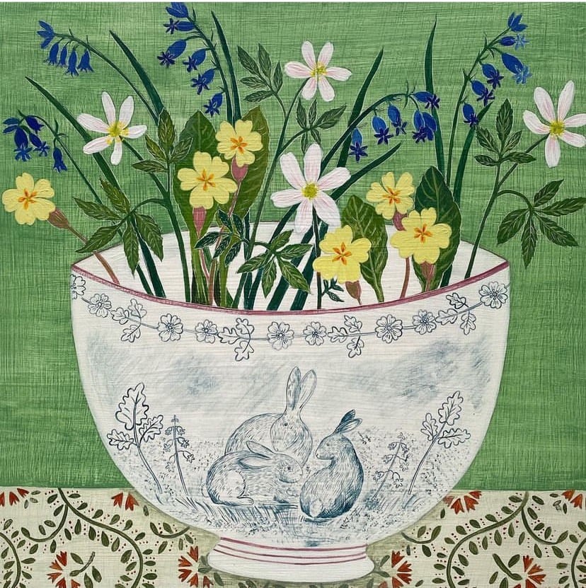 Image of Rabbit bowl and spring flowers print