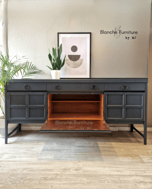 Image of Stunning Mid Century Nathan Long Sideboard in Dark Grey with Black Handles