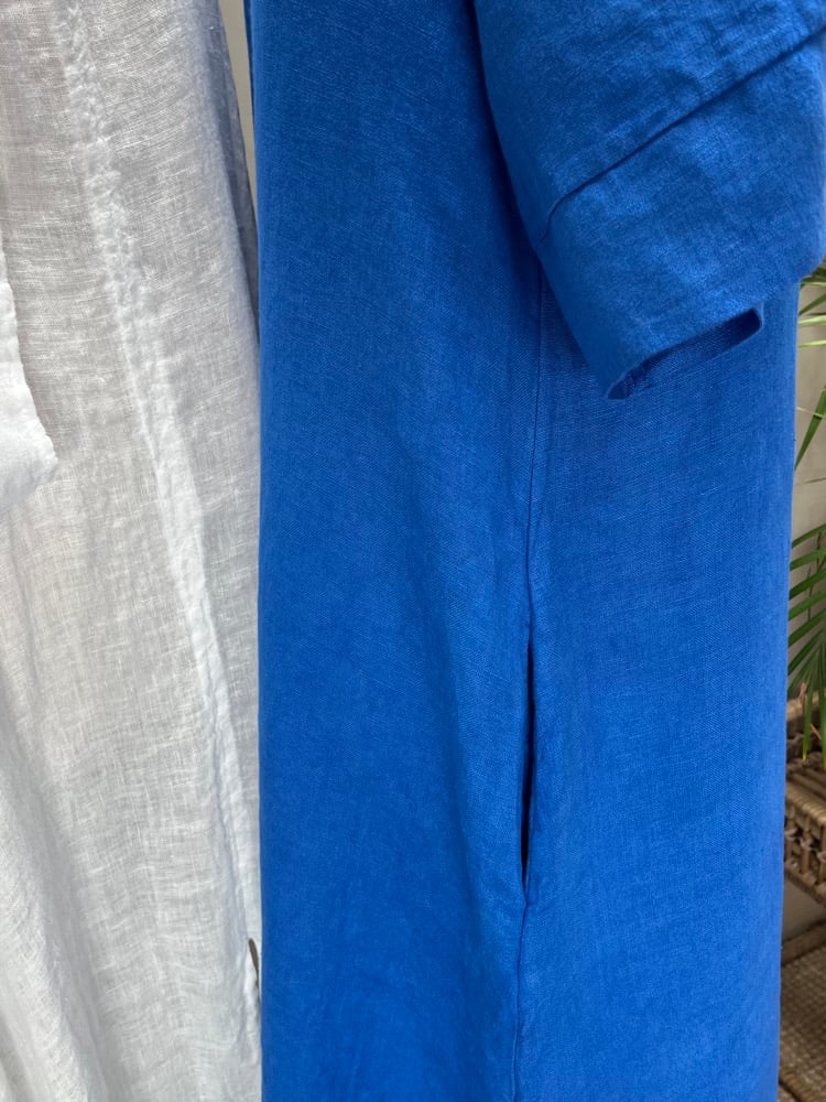 Image of Robe En Lin Gaïa II Bleu Mykonos