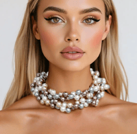 Image 1 of IVORY GREY GOLD GLASS PEARLS