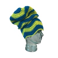Image 2 of Sapphire and Slime Striped Slouchy Zigzag Beanie