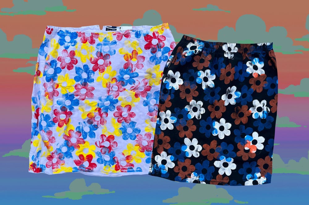 Image of READY TO SHIP multi-color daisy print pencil skirts- sizes 14 or 8 