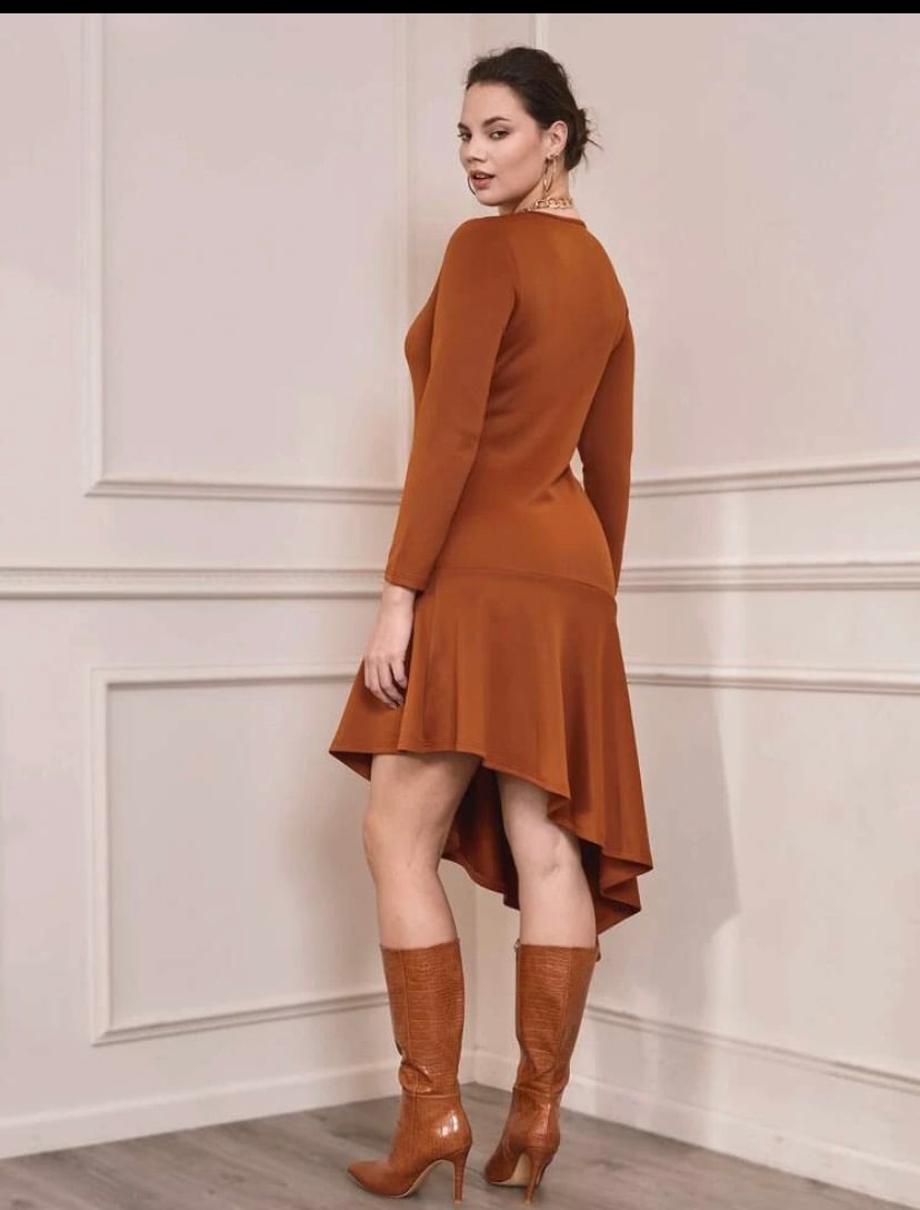 Image of Plus Solid Asymmetrical Ruffle Hem Dress