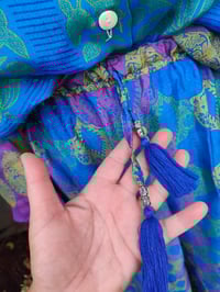 Image 6 of S/ M Sari PJs and matching dust bag with tassels blue lemon purple