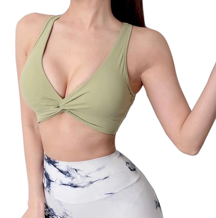 Image of THE KNOT CROP TOP OLIVE GREEN 