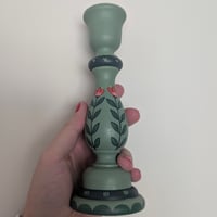 Image 1 of Wooden Candlesticks - Light Green