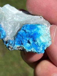 Image 18 of Cyanotrichite On Green Fluorite Matrix Specimen | Guizhou China #2925