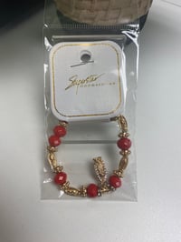 Image 3 of Stone Beaded bracelet with Rhinestones Red