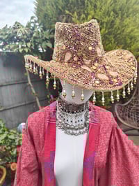 Image 1 of Dolly cowboy hat - recycled sari fabric burgundy