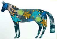 Image 1 of Klaus , a blue and green monoprinted horse with collage elements 