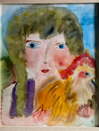 Image 3 of Folky Watercolour Portrait of a Girl with Chicken
