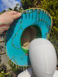 Image 8 of Dolly cowboy hat - recycled sari fabric Dark Green pearls