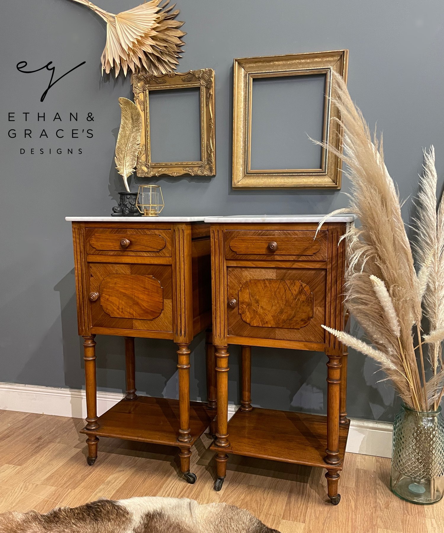 Image of Stunning french marble bedside tables