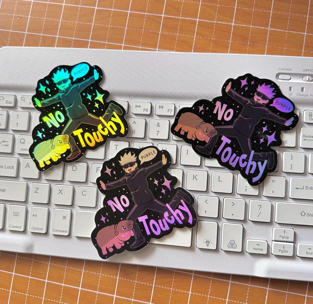 Image of 'No Touchy' Gojo / Moo Deng Holo Sticker