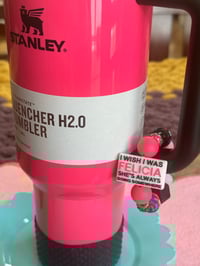 Image 3 of “Bye Felicia” neon pink, white and black tumbler handle charm