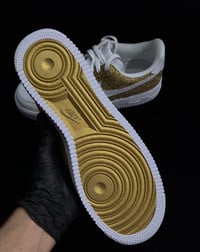Image 3 of White/Gold Glitter Gold Bottom AF1