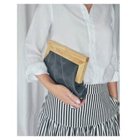Image 2 of *NEW* Denim Leather & Timber Clutch