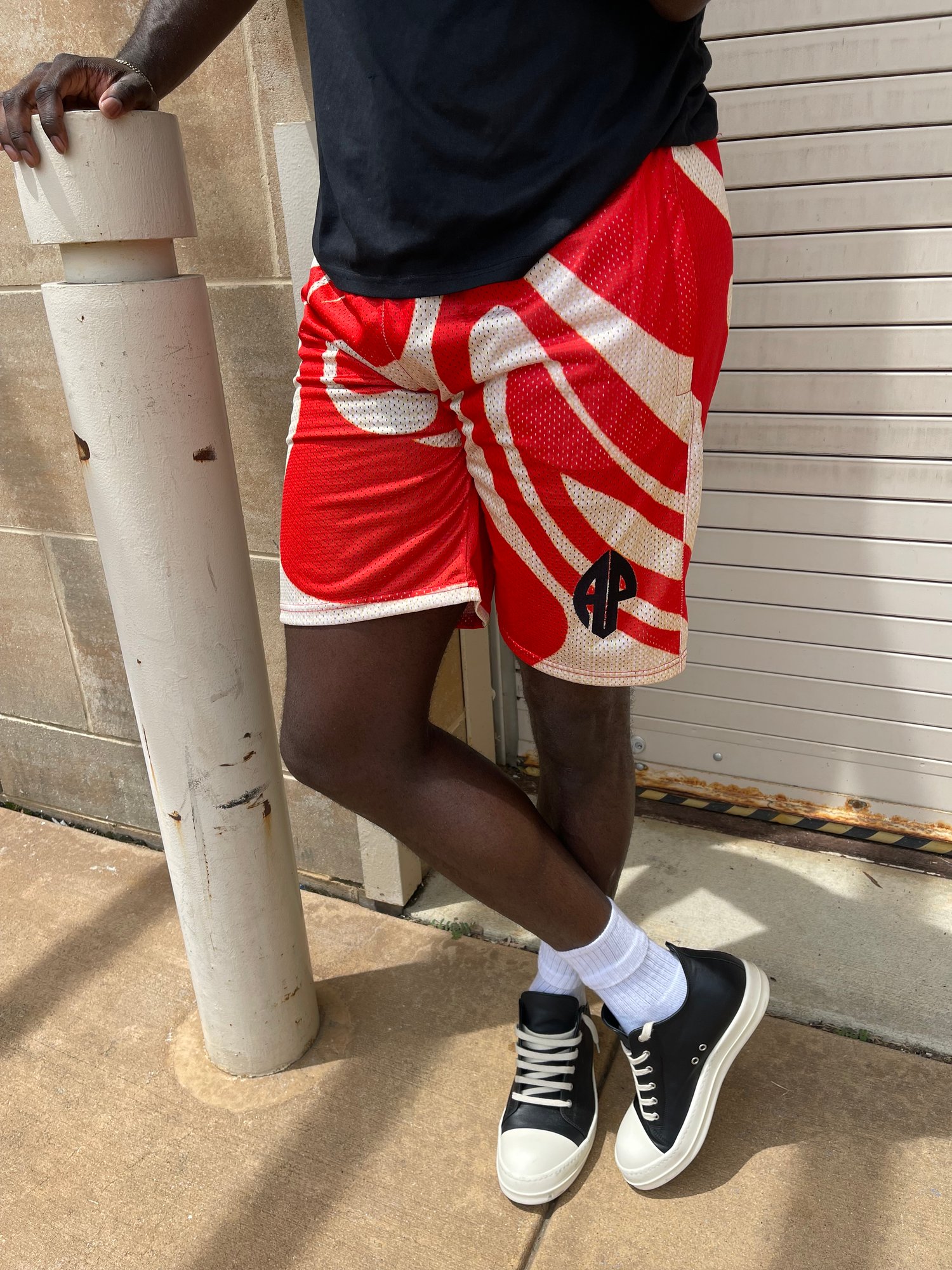 Image of Red Swirl Mesh Shorts