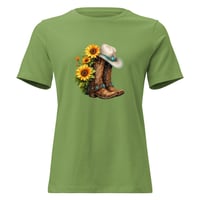 Image 7 of Women's Relaxed T-Shirt, Turquoise Sunflower Cowgirl Boots Tee