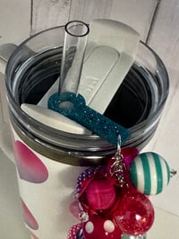 Image 3 of Valentine Heart Tumbler Straw Topper Charm – Pink & Purple Beaded Straw Bauble for Stanley