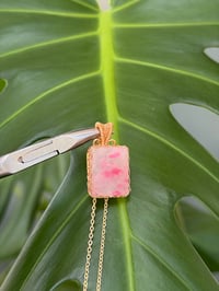 Image 2 of Gold Cherry Rhodonite Rectangle Crystal Necklace