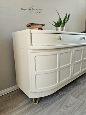 Image of Stunning Nathan Curved Sideboard in Off White on Gold Hairpin Legs