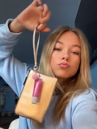 Image 2 of  *BLINGALISCOUS Gloss Key Chain* “SHES AN IT GIRL” Pink Strawberry Scented Gloss”