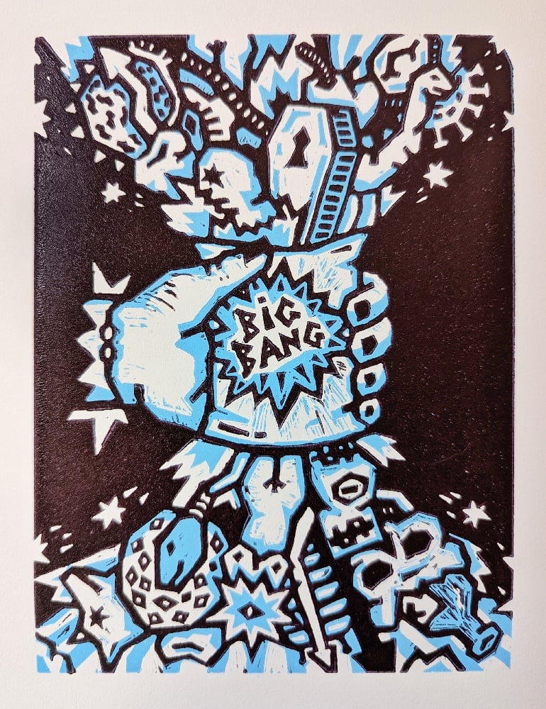 Reduction linocut #19 (blue)