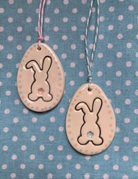 Image 7 of Handmade Ceramic Floppy Ear Bunny Polka Dot Egg Shaped Decoration