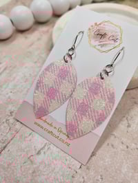 Image 2 of Pink Gingham Petal Earrings 