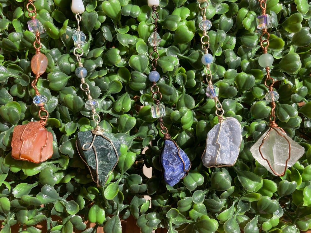 Image of Wire Wrapped Crystal Suncatcher With Mushroom Bead