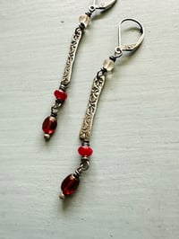 Image 5 of garnet and ruby sterling silver bar earrings