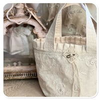 Image 1 of handmade tote bucket bag with vintage french lace
