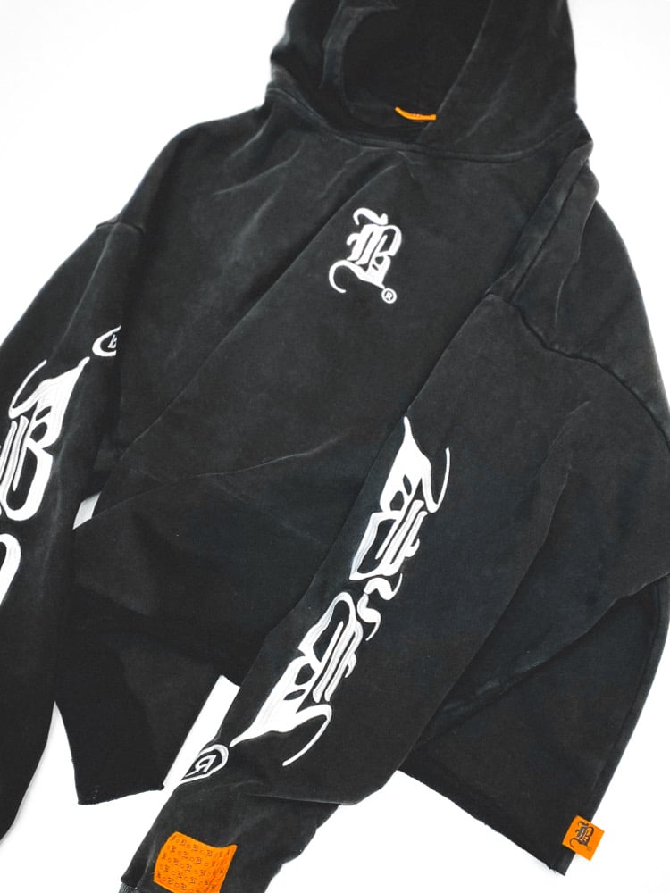 Image of BLE$$ING$®️ BLK/ACID  HVYWEIGHT DESIGNER CROP HOODIE 