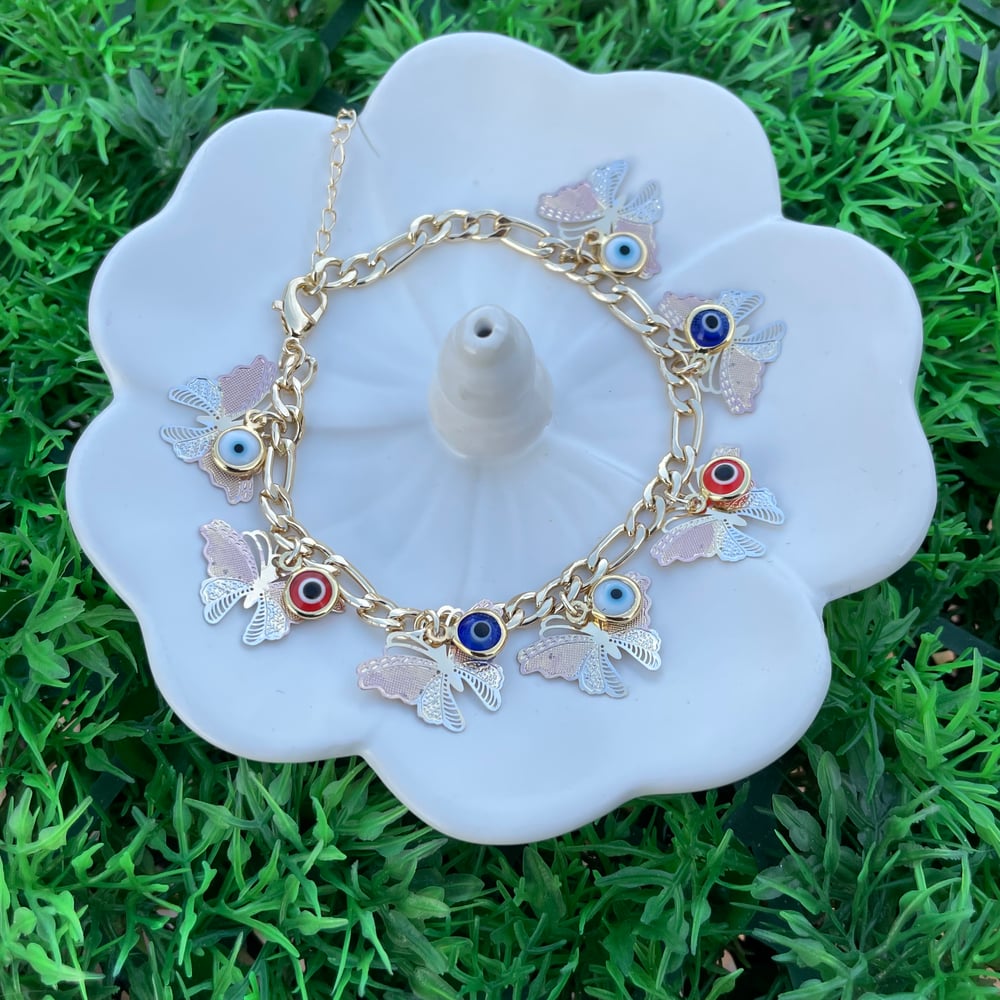 Butterfly Evil Eye Charm Bracelet