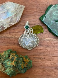 White Moonstone & Malachite Silver Pumpkin Pendant