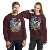 Image 3 of I Ride With Jesus Surfing Dark Unisex Sweatshirt