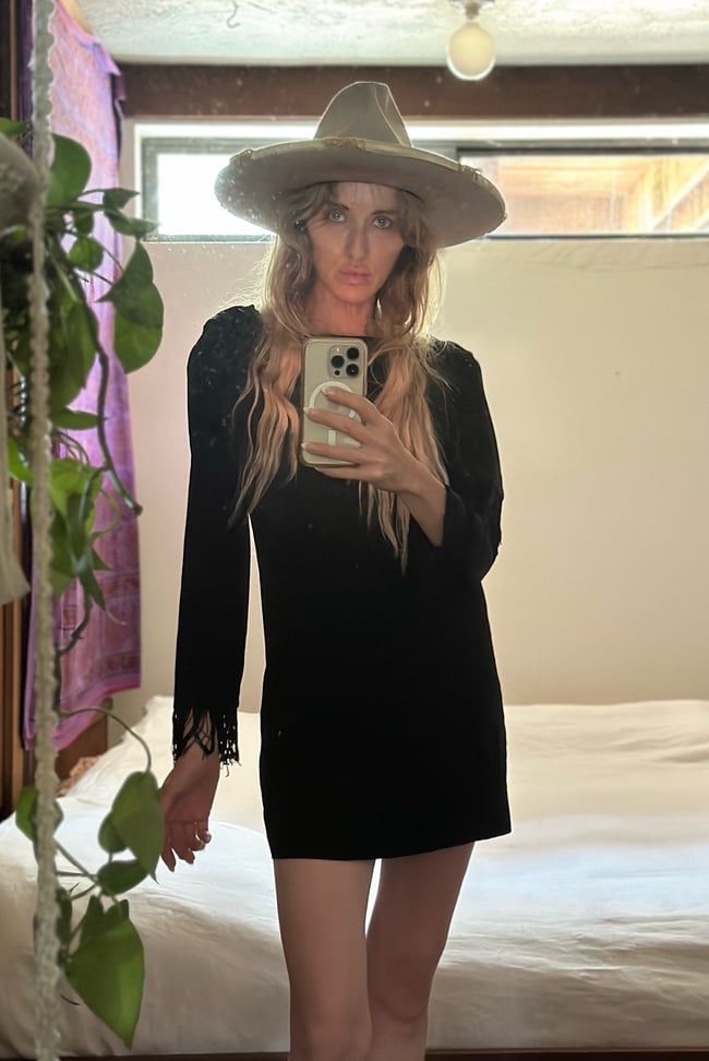 1960s black fringe cocktail mini dress