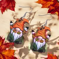 Image 3 of Vintage Harvest Pumpkin & Cute Dwarf Wooden Earrings